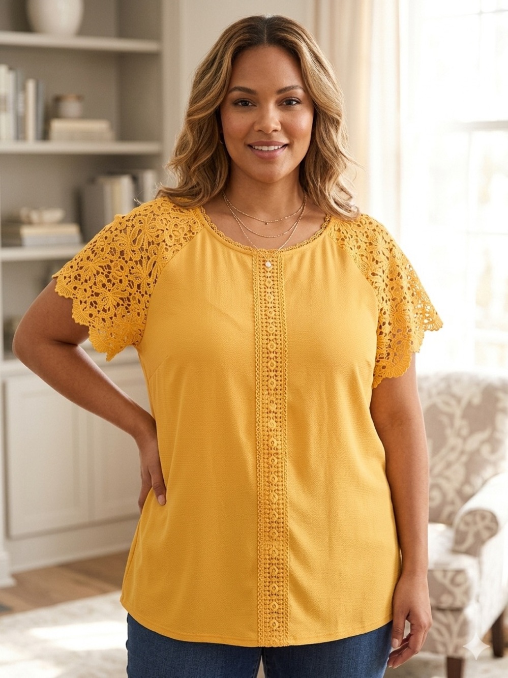 NWT Cable & Gauge Yellow Lace Overlay Blouse Top – XXL